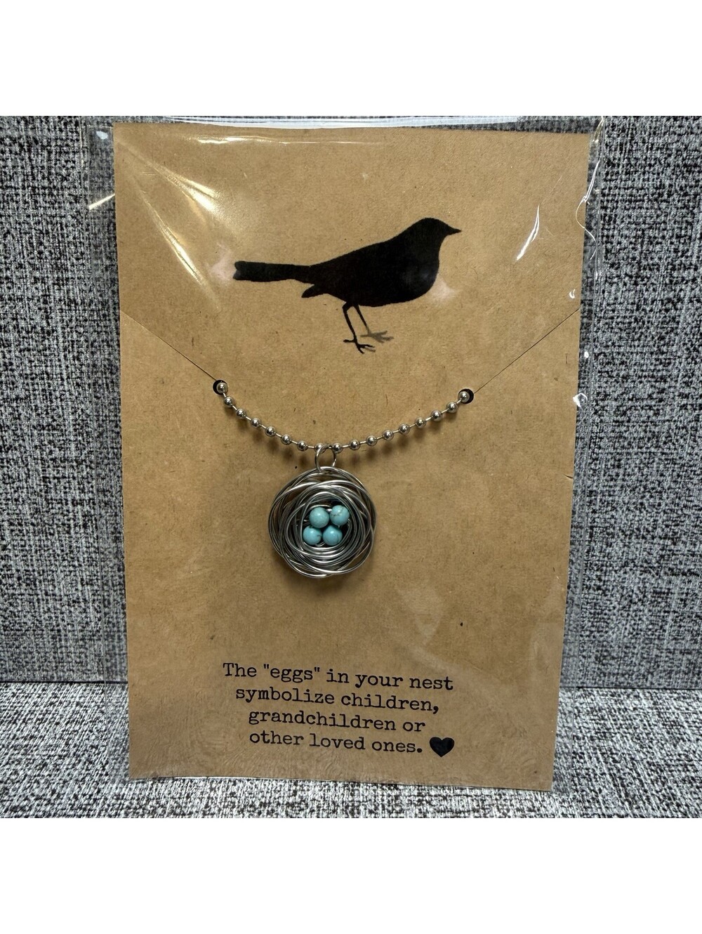 Handmade Bird Nest Necklace Turquoise 4 “eggs” Beads Symbolize Family/Loved Ones